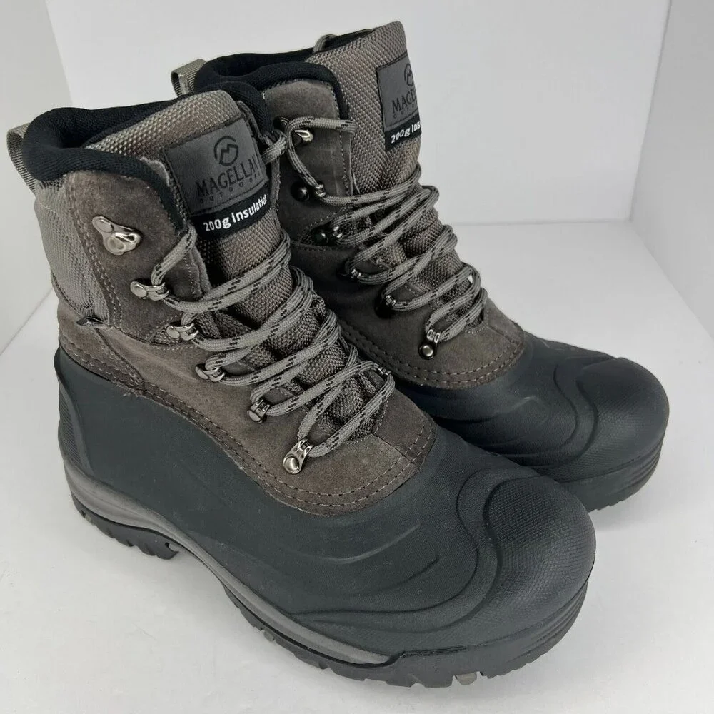 Magellan Outdoor Mens 177852 Gray Leather Lace Up Ankle Size 9D Hiking Boots